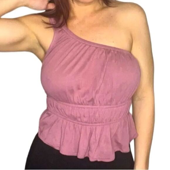 Urban Outfitters one shoulder ruffled crop top mauve pink Size XS - Picture 1 of 3